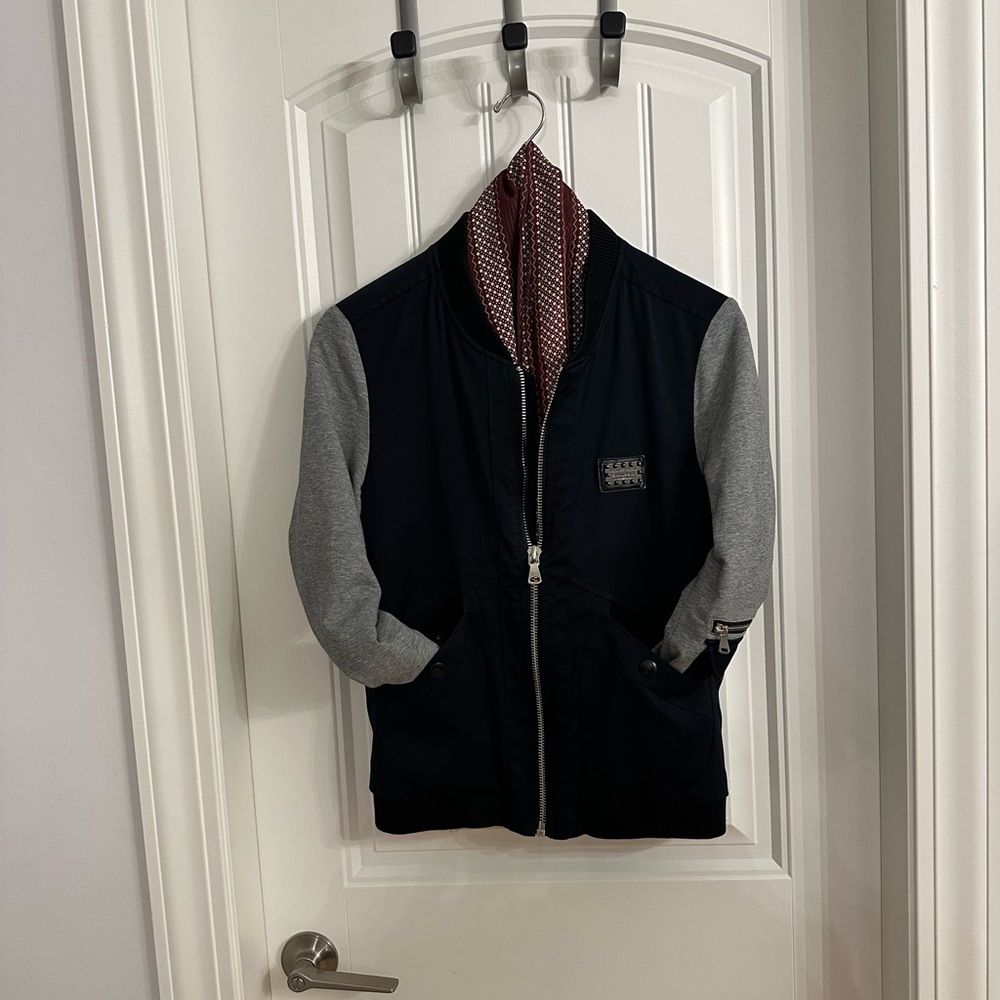 Philipp Plein Black Bomber Jacket with Gray Sleeves As Is